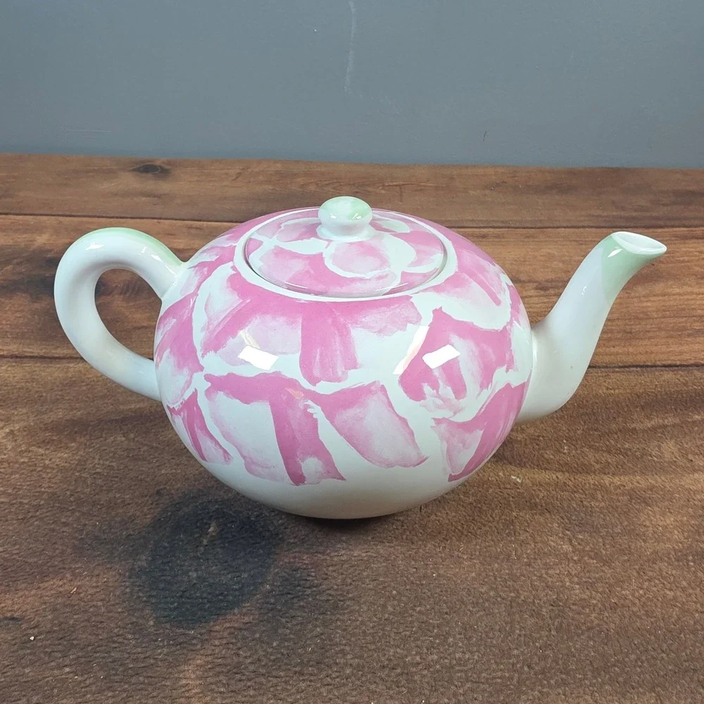 Porta Teapot Raul Da Bernarda 1992 Pink Green Excellent Floral Ceramic Portugal